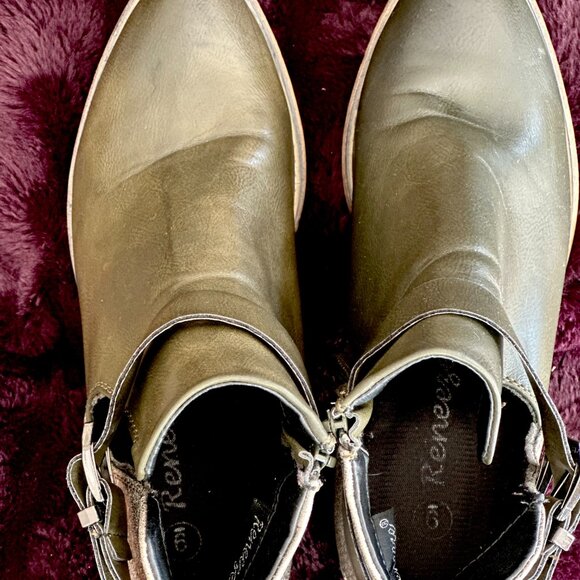 Reneeze Womens Olive Green Ankle Strap Buckle Side Zip Booties 10 medium - Picture 6 of 7